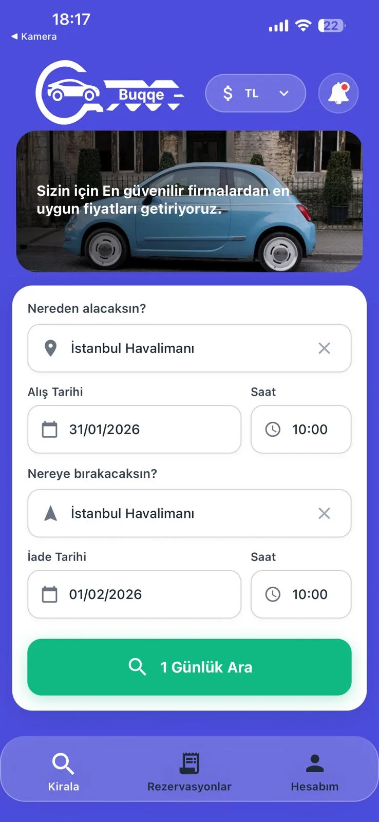 Araç Kiralama Mobil Uygulaması